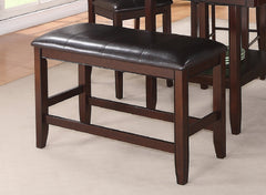 Farmhouse Style 1pc Brown Espresso Counter Height Bench Footrest Faux Leather Upholstered Seat Wooden Furniture