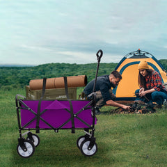 Minimeetall Strap , Collapsible Foldable Wagon Cart with strapping system Beach Wagon , Utility Cart , Utility Wagon Grocery Cart for Camping Shopping Sports Gardeing Fishing Supports 225lbs purple