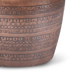 Johnsen 15 inch Wide Tribal Pattern Metal Accent Table in Antique Cooper