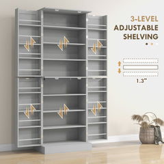 HOMCOM 65" Kitchen Pantry Cabinet, Modern Storage Cabinet with Doors and Shelves, Freestanding Cupboard for Dining Room, Gray