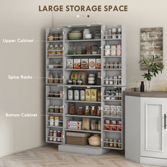 HOMCOM 65" Kitchen Pantry Cabinet, Modern Storage Cabinet with Doors and Shelves, Freestanding Cupboard for Dining Room, Gray