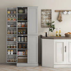 HOMCOM 65" Kitchen Pantry Cabinet, Modern Storage Cabinet with Doors and Shelves, Freestanding Cupboard for Dining Room, Gray