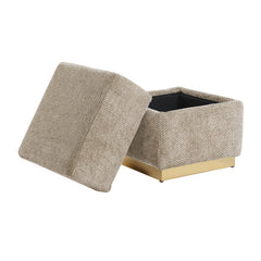 Contemporary Style Cube Design Accent Storage Compartment Stool Gold Plated Base Stainless Steel Silver Gray Finish Primary Living room