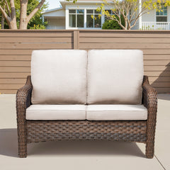 49.6" PE Wicker Rattan Outdoor Furniture Couch, Patio Loveseat with Beige Deep Seat Cushions