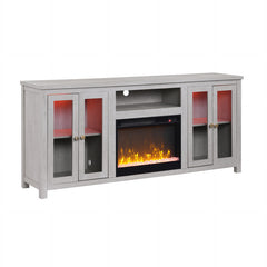 Emerson 70"W Light Gray Finish Fireplace TV Stand Console with Heater, LED Light, Cabinets, Shelves