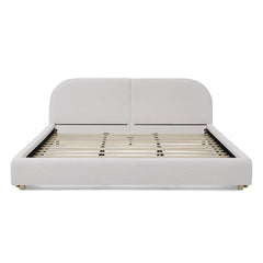 King Size Upholstered Bed Frame, Modern Minimalist Style with Tall Curved Headboard, Premium Circle Yarn Fabric & Sturdy Leg Support, Mattress Not Included-Beige