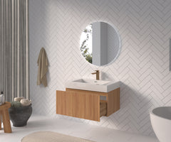 30" Bathroom Vanity with Sink,Wall Mounted Floating Bathroom Cabinet with Integrated Basin Plywood Finish Modern Minimalist Design for Compact Bathrooms Acacia Color