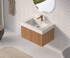 30" Bathroom Vanity with Sink,Wall Mounted Floating Bathroom Cabinet with Integrated Basin Plywood Finish Modern Minimalist Design for Compact Bathrooms Acacia Color