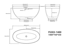 55" Premium Solid Surface Deep Soaking Bathtub