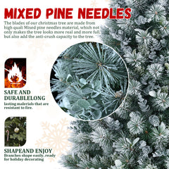 4FT Flocked Christmas Tree with Pine Needles & Eucalyptus Leaves, 404 Tips, Hinged Branches, Metal Stand – Snowy Artificial Tree for Holiday Home, Office, or Winter Decor