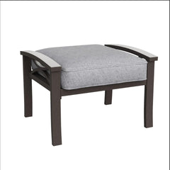 Set of 2 All-Weather 26” Width Metal Ottomans, Khaki Frame with Gray Cushions