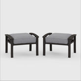 Set of 2 All-Weather 26” Width Metal Ottomans, Khaki Frame with Gray Cushions