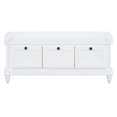 TREXM Classic Shoe Bench with Cushion and Three Drawers, Fluted Entryway Bench with Storage for Living Room, Entryway, and Hallways