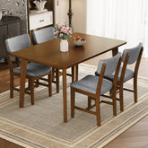 Rustic 5-Piece Dining Set - 1 Solid Wood Table + 4 Upholstered Chairs, Farmhouse-Style Dining Furniture for Kitchen & Dining Room, Minimalist Dining Set for 4, Walnut