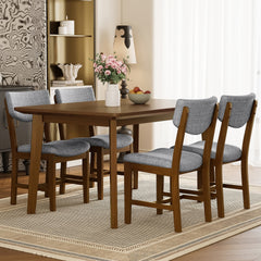 Rustic 5-Piece Dining Set - 1 Solid Wood Table + 4 Upholstered Chairs, Farmhouse-Style Dining Furniture for Kitchen & Dining Room, Minimalist Dining Set for 4, Walnut