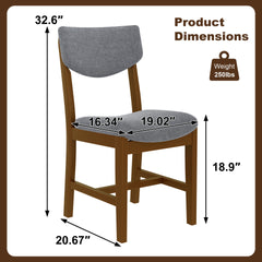 4-Piece Rustic Farmhouse Dining Chair - Solid Wood Frame with Gray Fabric Cushion, Upholstered Accent Chair for Kitchen, Dining Room, Living Room, Walnut