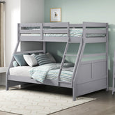 Bunk Bed Twin Over Full Gray Finish Sturdy Wood Frame Guard Rails Youth Bedroom Furniture 1pc