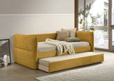 Luxurious 1pc Modern Daybed Pull Out Trundle Button Tufted Nailhead Trim Bedroom Living Room Furniture Gold Finish