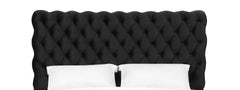 1pc Contemporary Upholstered Queen Bed Tufted Headboard and Footboard Wooden Luxury Glam Bedroom Furniture Black