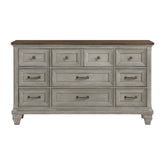 Nine Drawers Dresser Antique Gray and Brown Finish Bedroom Furniture 1pc