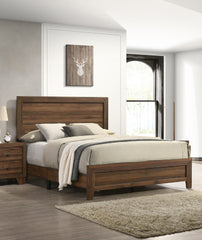 Brown Cherry Finish Fabric 1pc Full Size Panel Bed Beautiful Wooden Bedroom Furniture Contemporary Style