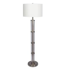 Nimbus Brushed Nickel Floor Lamp with 3-Way Rotary Switch Clear Glass Body Metal Base