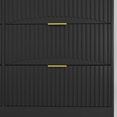 Modern 6-Drawer Dresser, Chest of Drawers for Bedroom, Living Room, Hallway, and Entryway - Large Storage Cabinet, Black,Drawer panel with wavy patterns