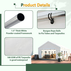 16x32 FT Party Tent with 3 Storage Bags & Removable Sidewalls, Outdoor Canopy Gazebo for Carport Camping Garden Wedding BBQ Commercial