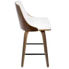 Gianna 26" Mid-Century Modern Counter Stool in Walnut with White Faux Leather by LumiSource - Set of 2