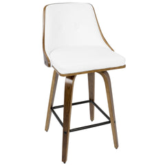 Gianna 26" Mid-Century Modern Counter Stool in Walnut with White Faux Leather by LumiSource - Set of 2