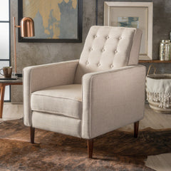 Fabric Recliner Chair Mid-Century Modern Recliner Pushback Single Recliner Sofa with Thicker Seat Cushion Tufted Upholstered Sofa with Wooden leg for Living Room Bedroom