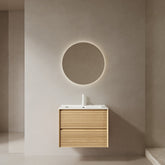 BRON 24" Bathroom Vanity with Sink, Wall-Mounted Floating Plywood Bathroom Storage Cabinet with Drawers, White Ceramic Basin without Faucet, Pre-assembled, Corolla Oak Woodgrain Color