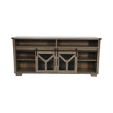 65.3" TV Stand with LED light strips and Iron mesh barn door Y decorative strip country grey farmhouse style