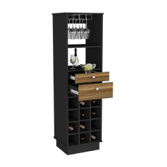 Bar Cabinet Bureck, Living Room, Black / Walnut