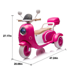 12V Two motors Kids Ride On Level Up Two-seater Electric Motorcycle,Three-wheel Toy w/Music,Bluetooth,USB,Backseat flip adult seat,Portable Storage Hooks&Oversized Trunk,LED Headlight For Kids 3-6.