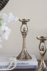 D4.5x11.5" Gold Aluminum Pillar Holder With Abstract Lady Design
