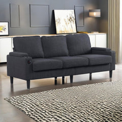 dark grey color knock down 3-seat combo sofa with storage ottoman for living room apartment bedroom and compact room, Upholstered sectional Couch, L Shaped Bench with a footrest, a individual storage