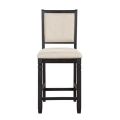 Beautiful Black Finish Wooden Counter Height Chairs 2pcs Set Beige Color Textured Fabric Upholstered Dining Chairs