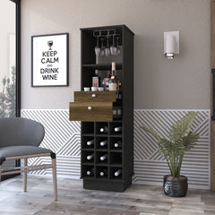 Wenge and Walnut 12-Bottle 2-Drawer 1-Shelf Bar Cabinet
