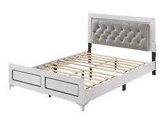 Grey and White Queen Bed with LED Light Padded Headboard