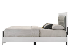 Grey and White Queen Bed with LED Light Padded Headboard