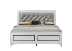 Grey and White Queen Bed with LED Light Padded Headboard