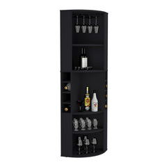 71" Corner Bar Cabinet with Five Shelves, Eight Bottle Cubbies and Stemware,Black