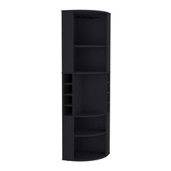 71" Corner Bar Cabinet with Five Shelves, Eight Bottle Cubbies and Stemware,Black