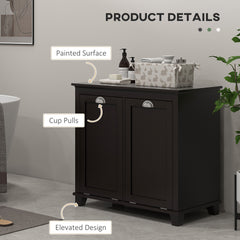 HOMCOM Dual Tilt out Laundry Hamper Cabinet, Bathroom Storage Cabinet with 2-Compartment Hamper, Modern Floor Cabinet for Washroom, Black