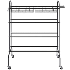 Basketball Rack, 4-Layers Rolling Basketball Shooting Training Stand, Sports Equipment Storage Organizer with Wheels, Hooks and Baskets, Garage Ball Storage Holder for Football Soccer Volleyball