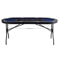 8 Player Foldable Poker Table, Blackjack Texas Holdem Poker Table with Padded Rails and Stainless Steel Cup Holders, Portable Folding Card Board Game Table, 72" Oval Casino Leisure Table, Blue
