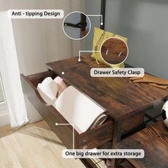 4-in-1 Hall Tree with Storage Drawer & Soft Cushion - Industrial Entryway Bench Coat Rack, Antique Brown, Parent-Child Design with Stable Metal Frame