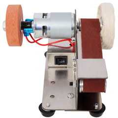 Mini Belt Sander, Electric Small Sander Knife Making Supplies, 7 Adjustable Speed Electric Knife Sharpener, Power Belt Grinder for Woodworking, Metal Working DIY