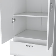 Armoire Wardrove 76 inch H, Hanging Rod, 2 Drawers, 1 Shelf, White